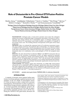 Role of Dutasteride in Preclinical ETS Fusionpositive Prostate Cancer Models