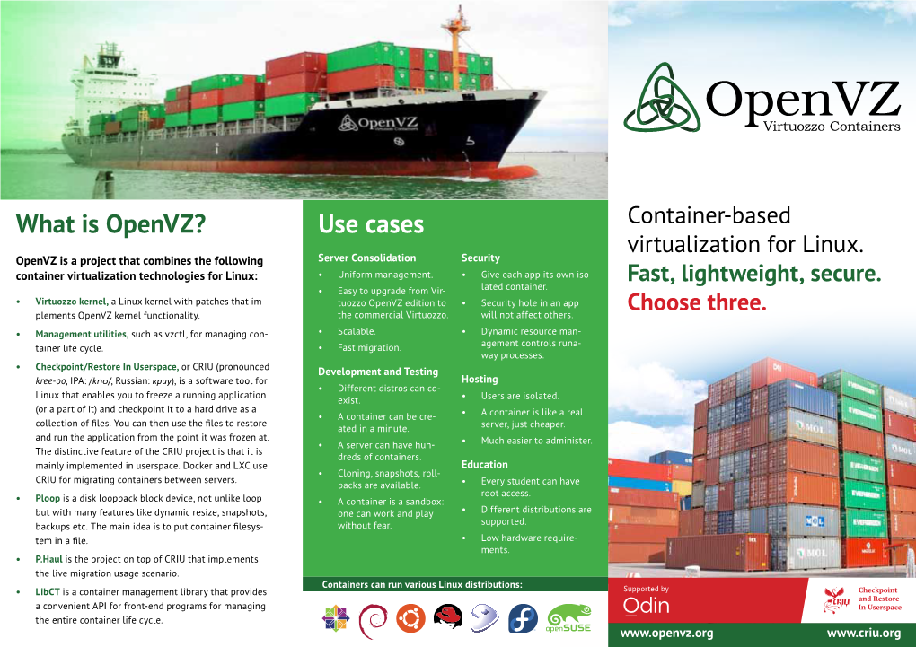 What Is Openvz? Use Cases Container-Based Virtualization for Linux