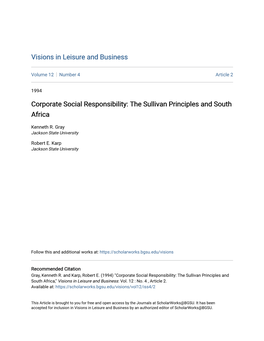 Corporate Social Responsibility: the Sullivan Principles and South Africa