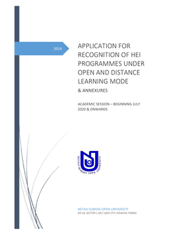 Application for Recognition of Hei Programmes Under Open and Distance Learning Mode & Annexures