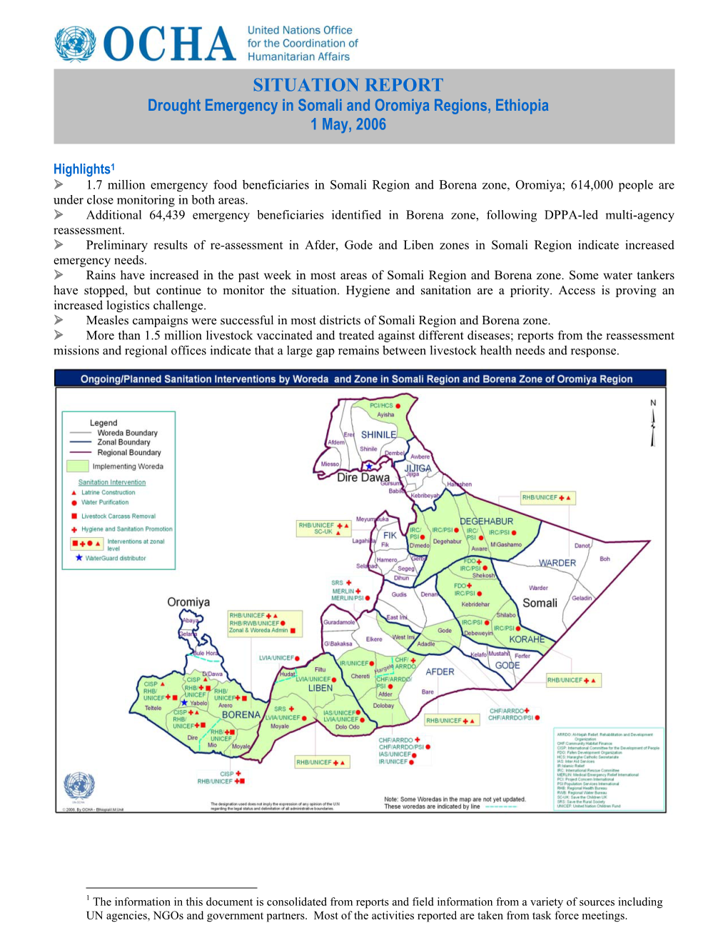 SITUATION REPORT Drought Emergency in Somali and Oromiya Regions, Ethiopia 1 May, 2006