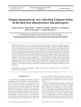 Glugea Jazanensis Sp. Nov. Infecting Lutjanus Bohar in the Red Sea: Ultrastructure and Phylogeny