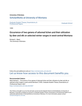 Occurrence of Two Genera of Arboreal Lichen and Their Utilization by Deer and Elk on Selected Winter Ranges in West-Central Montana