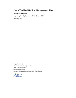 City of Carlsbad Habitat Management Plan Annual Report Reporting Year 14, November 2017–October 2018 February 2019