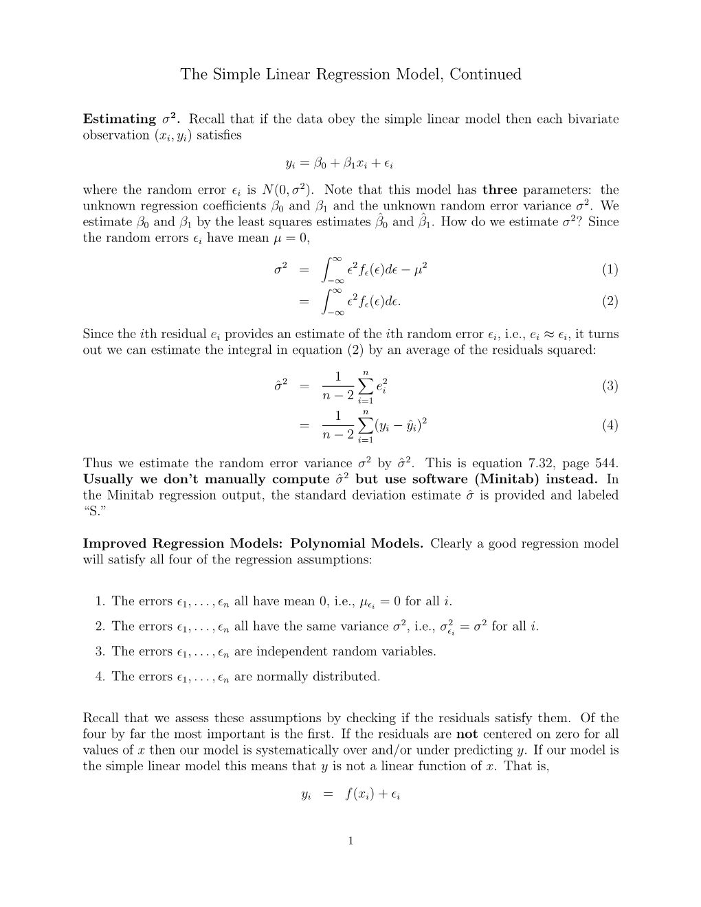 The Simple Linear Regression Model, Continued