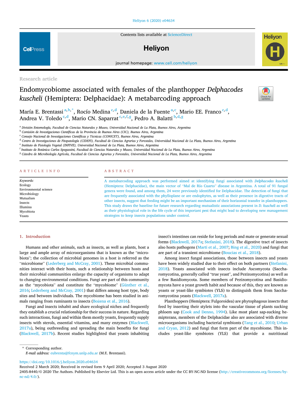 Endomycobiome Associated with Females of the Planthopper Delphacodes Kuscheli (Hemiptera: Delphacidae): a Metabarcoding Approach