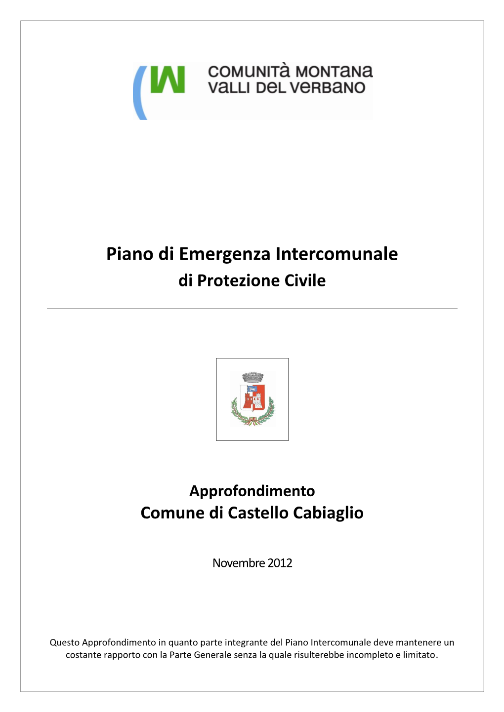 Piano Di Emergenza Intercomunale Di Protezione Civile