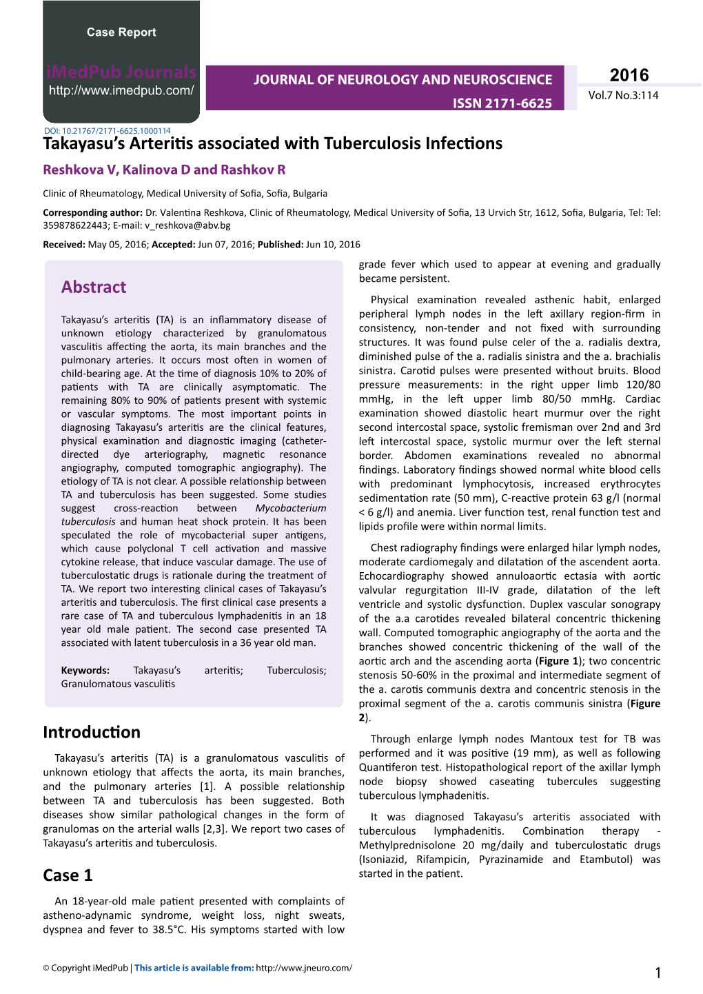 Takayasu's Arteritis Associated with Tuberculosis Infections Abstract