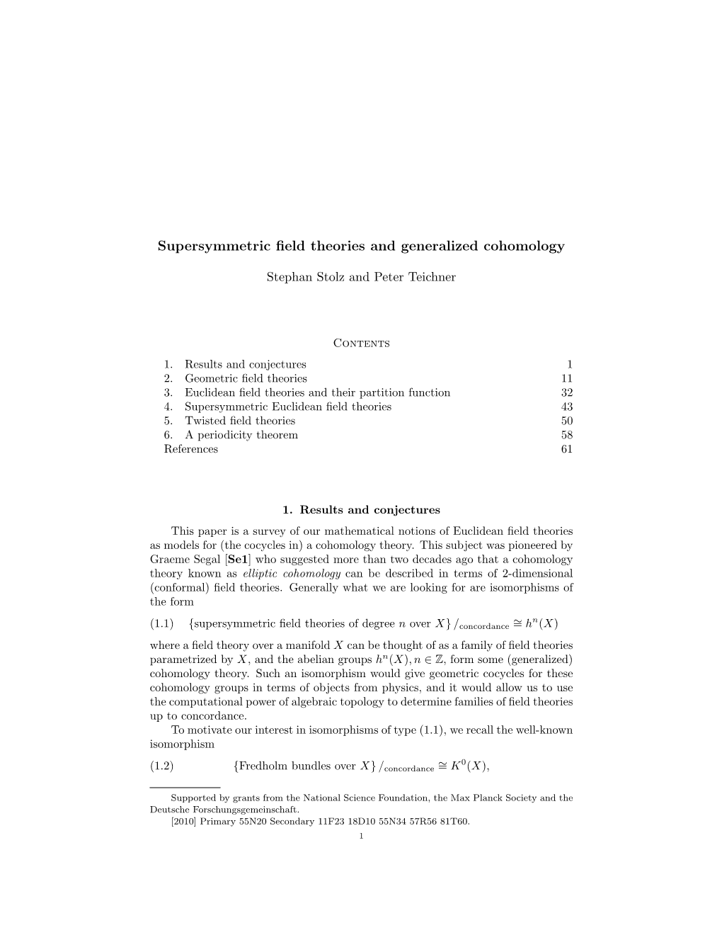 Supersymmetric Field Theories and Generalized Cohomology