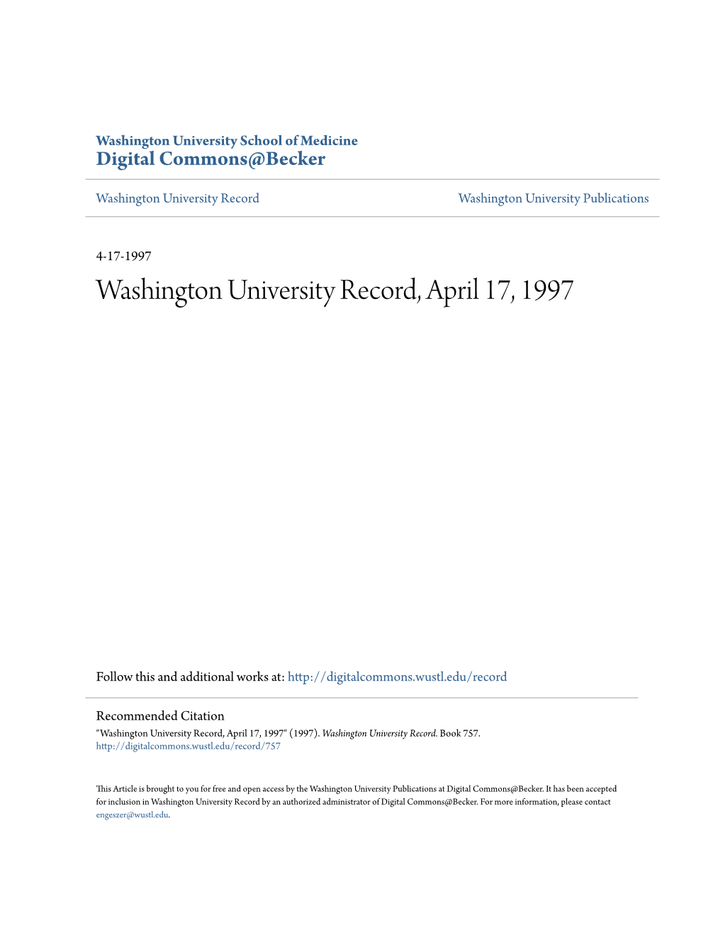 Washington University Record, April 17, 1997