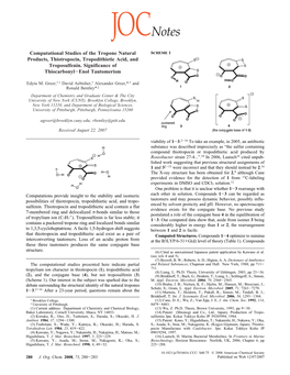Computational Studies of the Tropone Natural Products, Thiotropocin