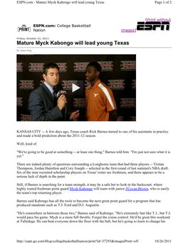 Mature Myck Kabongo Will Lead Young Texas Page 1 of 2