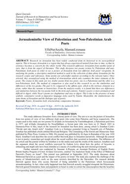 Jerusaleminthe View of Palestinian and Non-Palestinian Arab Poets