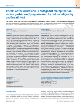 Effects of the Neurokinin-1 Antagonist Maropitant on Canine Gastric Emptying Assessed by Radioscintigraphy and Breath Test