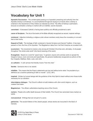 Vocabulary for Unit 1