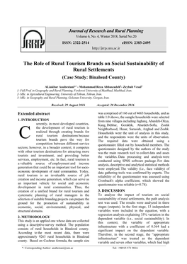 The Role of Rural Tourism Brands on Social Sustainability of Rural Settlements (Case Study: Binaloud County)