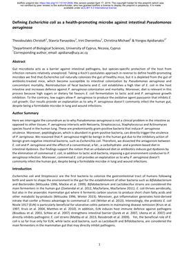 Defining Escherichia Coli As a Health-Promoting Microbe Against Intestinal Pseudomonas Aeruginosa