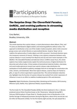 The Surprise Drop: the Cloverfield Paradox, Unreal, and Evolving Patterns in Streaming Media Distribution and Reception