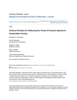 Science Priorities for Reducing the Threat of Invasive Species to Sustainable Forestry