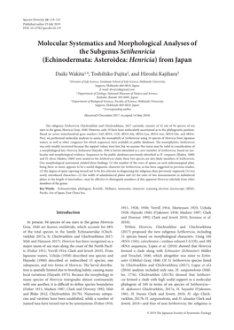 Molecular Systematics and Morphological Analyses of the Subgenus Setihenricia (Echinodermata: Asteroidea: Henricia ) from Japan