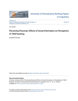 Perceiving Personae: Effects of Social Information on Perceptions of TRAP-Backing