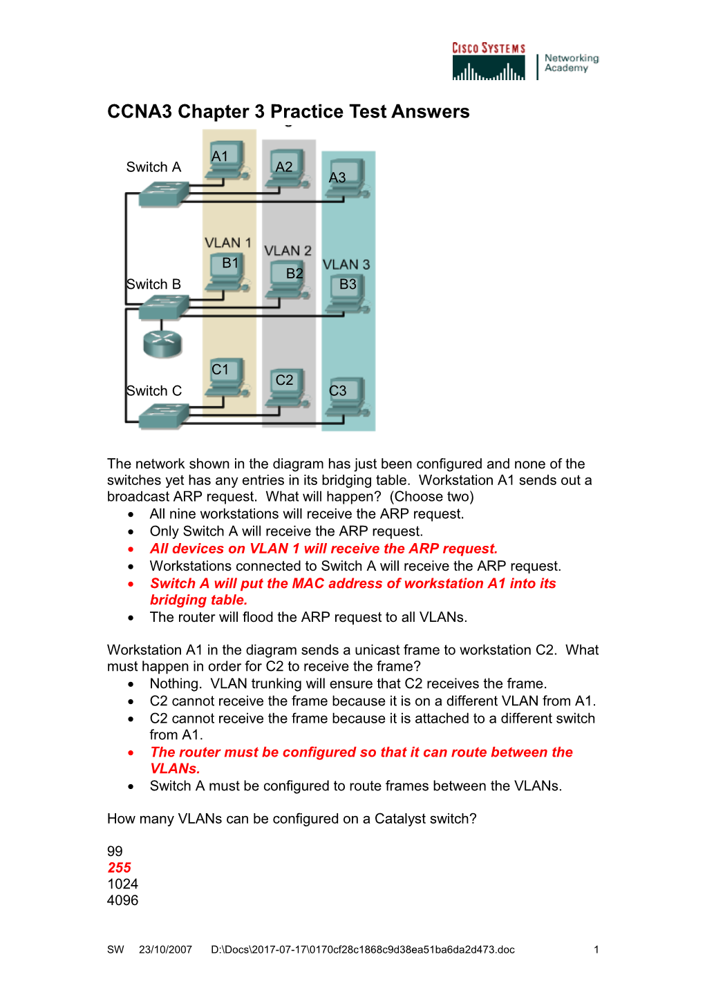 CCNA3 Chapter 3 Practice Test Answers