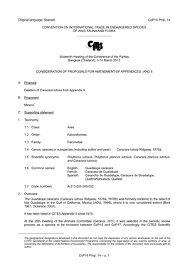 Proposal to Amend the Appendices I Or II for CITES Cop16