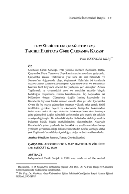 H. 29 ZİLHİCCE 1341 (12 AĞUSTOS 1923) TARİHLİ HARİTAYA GÖRE ÇARŞAMBA KAZASI* Pelin İSKENDER KILIÇ**