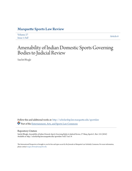 Amenability of Indian Domestic Sports Governing Bodies to Judicial Review Satchit Bhogle