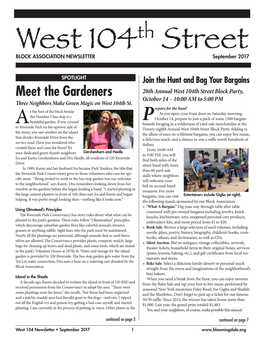 Meet the Gardeners 28Th Annual West 104Th Street Block Party, October 14 – 10:00 AM to 5:00 PM Three Neighbors Make Green Magic on West 104Th St