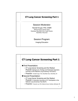CT Lung Cancer Screening Part 1