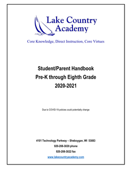 Student/Parent Handbook Pre-K Through Eighth Grade 2020-2021