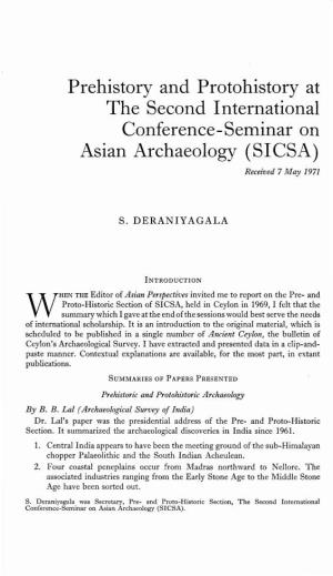 Prehistory and Protohistory at the Second International Conference-Seminar on Asian Archaeology (SICSA) Received 7 May 1971