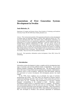 Annotations of First Generation Systems Development in Sweden