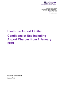 Heathrow Airport Limited Conditions of Use Including Airport Charges from 1 January 2019