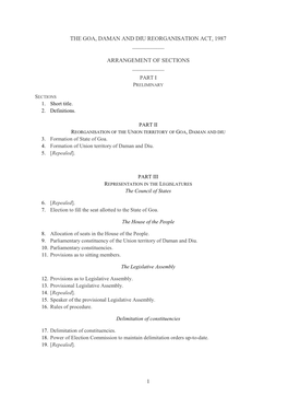 The Goa, Daman and Diu Reorganisation Act, 1987 Arrangement of Sections