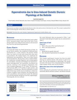 Hypernatremia Due to Urea-Induced Osmotic Diuresis: Physiology at The