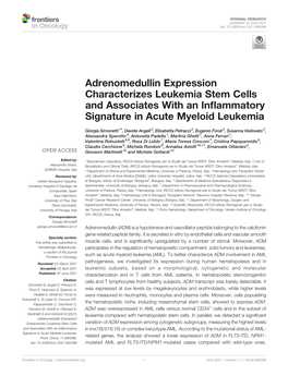 Adrenomedullin Expression Characterizes Leukemia Stem Cells and Associates with an Inﬂammatory Signature in Acute Myeloid Leukemia