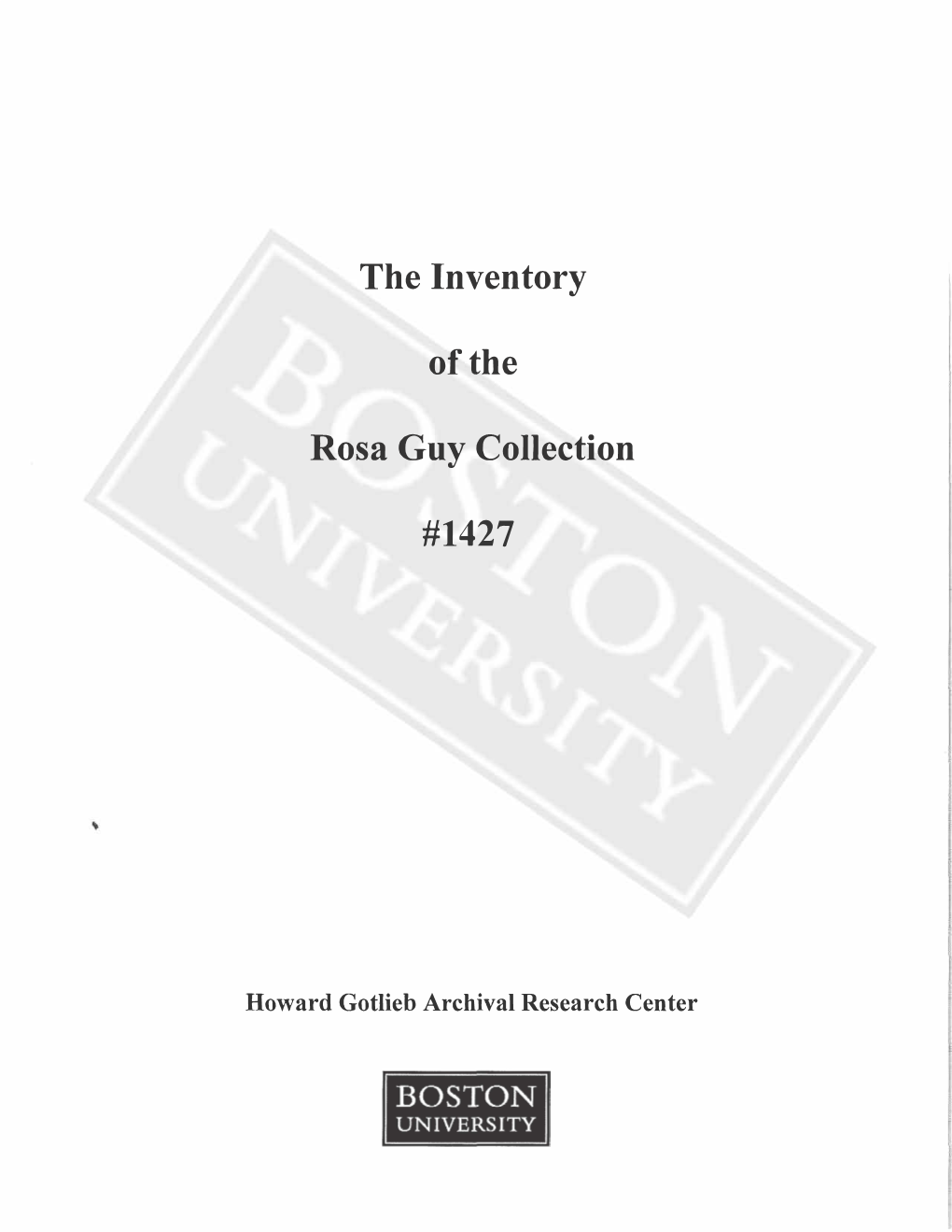 The Inventory Ofthe Rosa Guy Collection #1427