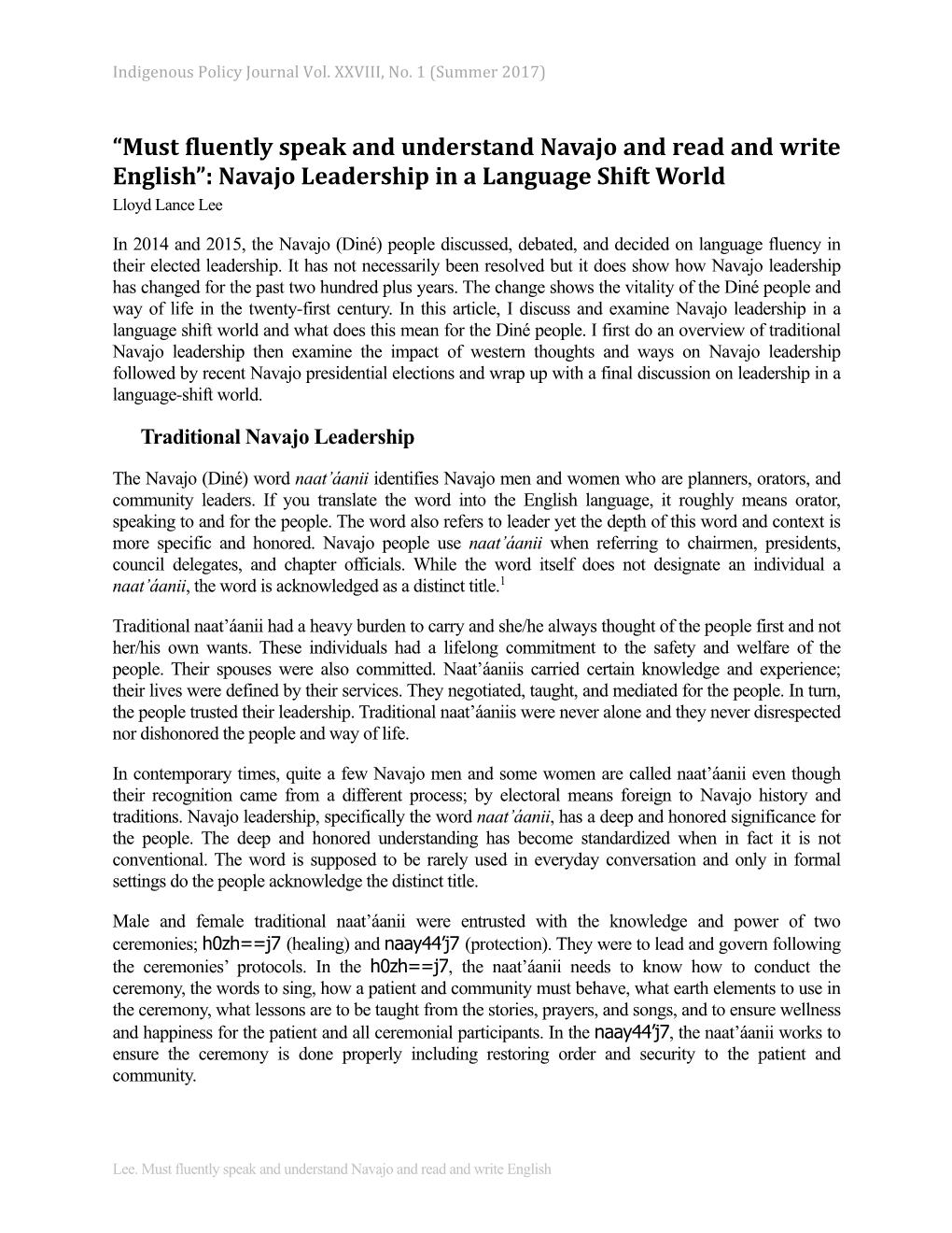 Navajo Leadership in a Language Shift World Lloyd Lance Lee