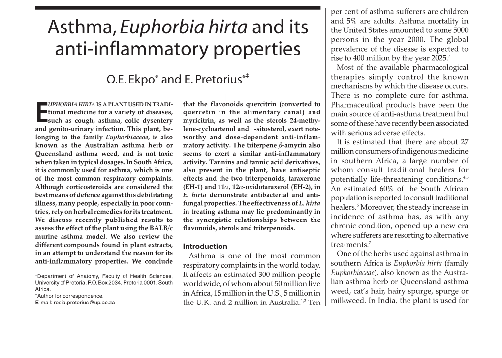 Asthma,Euphorbia Hirta and Its Anti-Inflammatory Properties