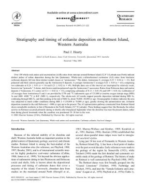 Stratigraphy and Timing of Eolianite Deposition on Rottnest Island, Western Australia
