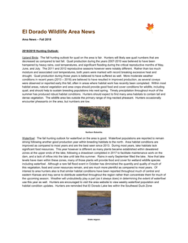 El Dorado Wildlife Area Newsletter 11-21-2018