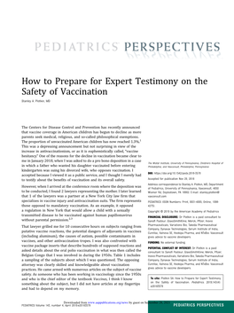 How to Prepare for Expert Testimony on the Safety of Vaccination Stanley A