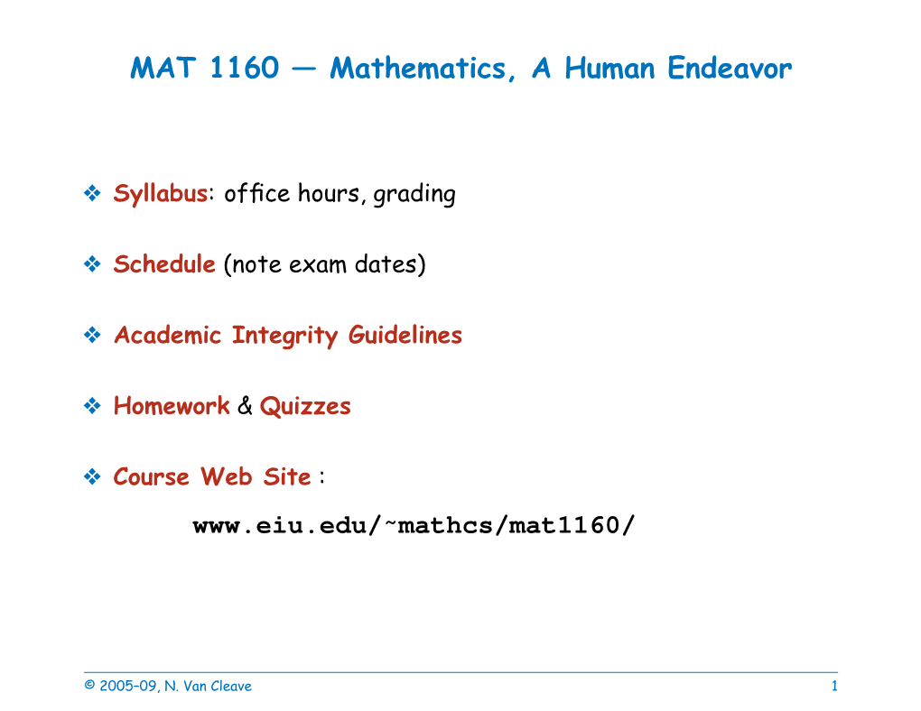 MAT 1160 — Mathematics, a Human Endeavor