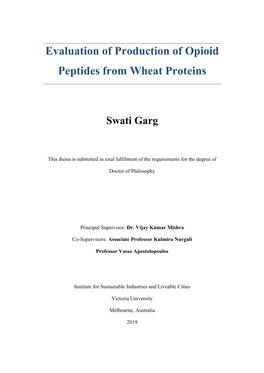 Evaluation of Production of Opioid Peptides from Wheat Proteins