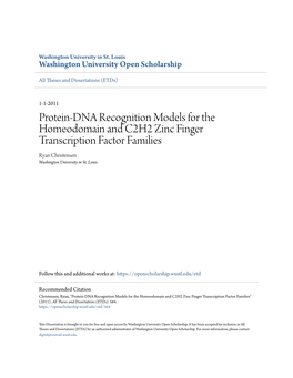 Protein-DNA Recognition Models for the Homeodomain and C2H2 Zinc Finger Transcription Factor Families Ryan Christensen Washington University in St