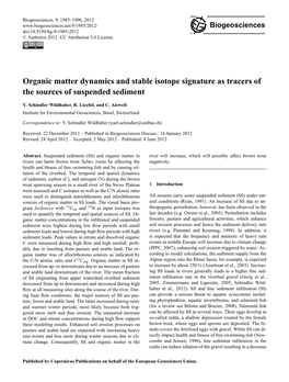 Organic Matter Dynamics and Stable Isotope Signature As Tracers of the Sources of Suspended Sediment