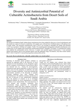 Diversity and Antimicrobial Potential of Culturable Actinobacteria from Desert Soils of Saudi Arabia