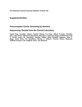 Preconception Carrier Screening by Genome Sequencing: Results from the Clinical Laboratory
